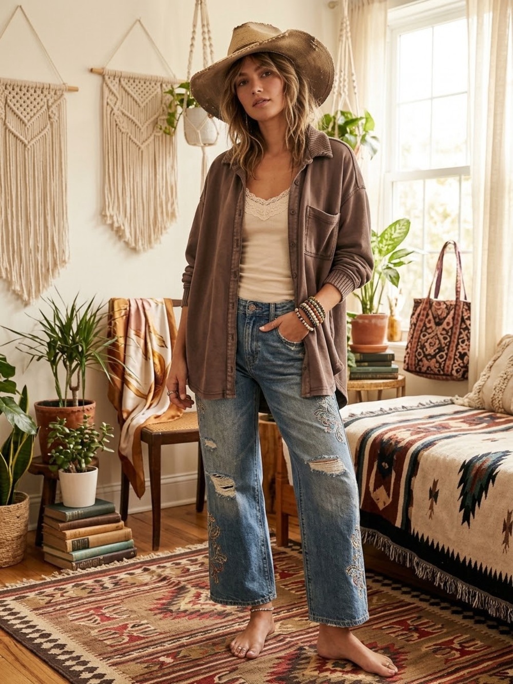 aerie Chocolate Brown Lightweight Button-Up Overshirt small oversized fall boho